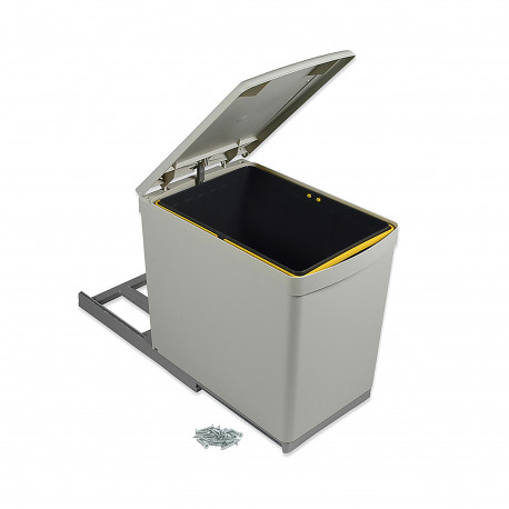 Bac de tri sélectif à  fixation intérieure et extraction manuelle Emuca - Pour module de cuisine - 16L - Plastique - Gris