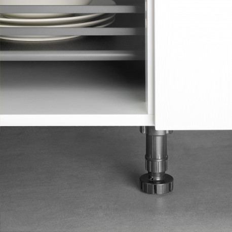 Emuca Pied reglable avec base pre-assemblee pour meuble, reglable 118 - 135 mm, Plastique, Noir, 40 ut.