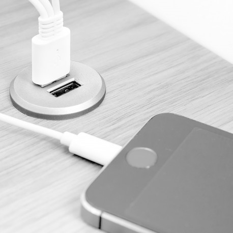 Emuca Connecteur rond, à  encastrer au meuble, 2 ports USB, 37 mm, Plastique, Noir, 1 ut.