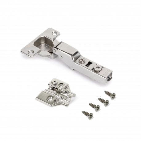 Emuca Kit charniere coudee pour montage en applique sur panneau mitoyen X92, Nickele, Acier, 20 ut.