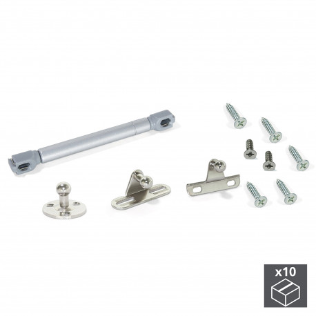 Emuca Piston pour porte abattante, force 12 kg, parcours 100 mm, avec fixation, Gris metallise, 10 ut.