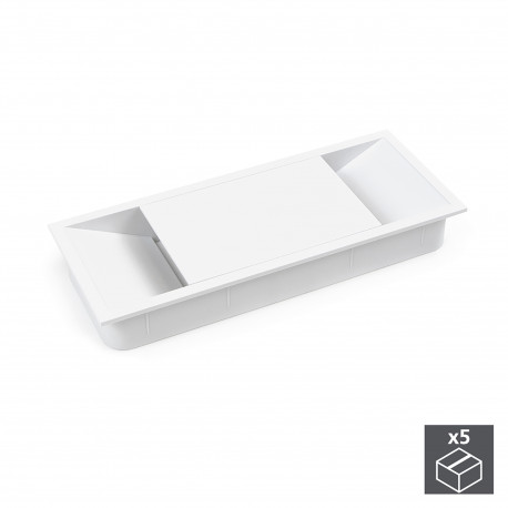 Lot de 5 passe-câbles pour table Emuca - Rectangulaire -152 x 61 mm - Plastique - Blanc