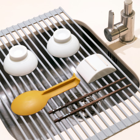 Emuca egouttoir à vaisselle flexible en silicone et acier, Plastique gris, Acier et Plastique, 1 ut.