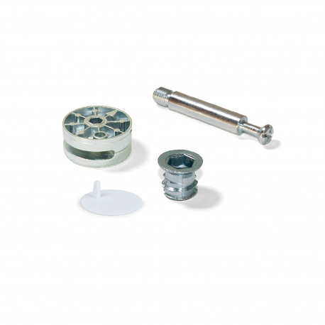 Lot de 10 excentriques avec goujon et écrou M8 Emuca - Ø35 mm - Pour panneau 20 mm max - Blanc