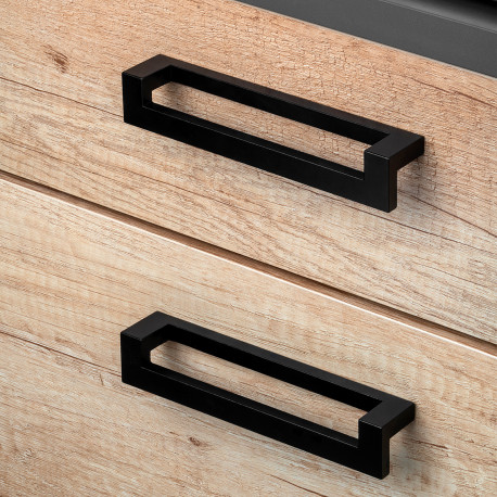Emuca Poignee pour meuble Cleveland, L 144 mm, entraxe 128 mm, Peint en noir, Zamak, 1 lot de 5 unites