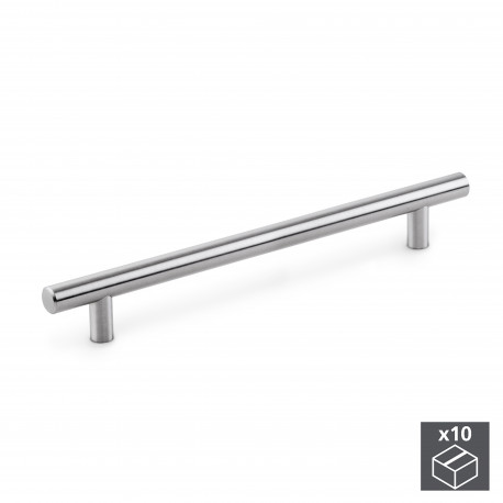 Lot de 10 poignées pour meuble Orlando - L.178mm - Entraxe 128mm - ø12mm - Acier - Nickel satiné