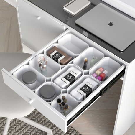 Emuca Bacs Tidy pour organisateurs de tiroirs de salle de bains, Plastique blanc, Plastique, 10 cubes