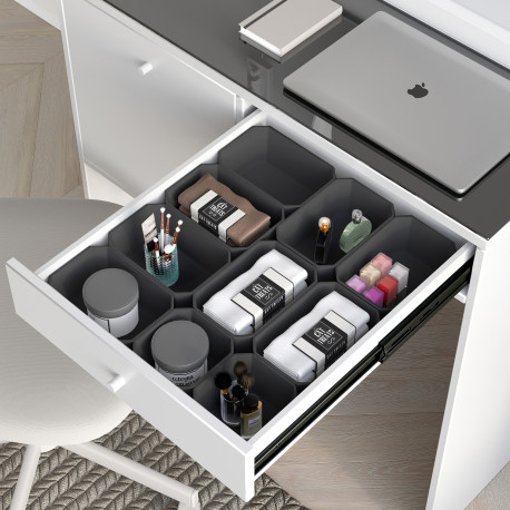Emuca Bacs Tidy pour organisateurs de tiroirs de salle de bains, Plastique gris antracite, Plastique, 10 cubes
