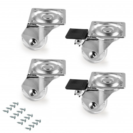 Lot de 4 roulettes Slip 3 avec platine de montage Aric - Ø35 - Transparent