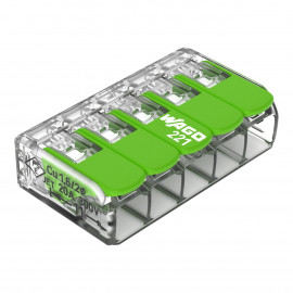 Boite de 8 bornes d'installation 221 Green Range Wago - 5 conducteurs 4mm² - à leviers souple & rigide