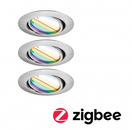Spot encastré LED Base Kit de base orientable Smart Home Zigbee Coin  rond 90mm 230V gradable RGBW+ Acier brossé