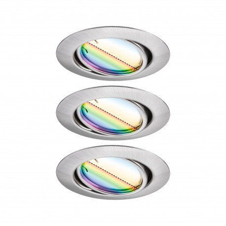 Lot de 3 spots LED encastrés Smart Home Zigbee Base Coin Paulmann - Ø 90mm - 3x4,9W - RGBW+ - Acier brossé - Dimmables