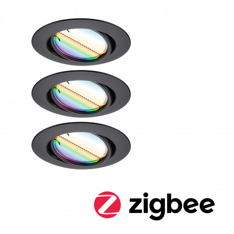 Spot encastré LED Base Kit de base orientable Smart Home Zigbee Coin  rond 90mm 20°  3x4,9W 3x420lm 230V gradable RGBW+ Noir mat