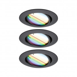 Lot de 3 spots LED encastrés Smart Home Zigbee Base Coin Paulmann - Ø 90mm - 3x4,9W - RGBW+ - Noir - Dimmables