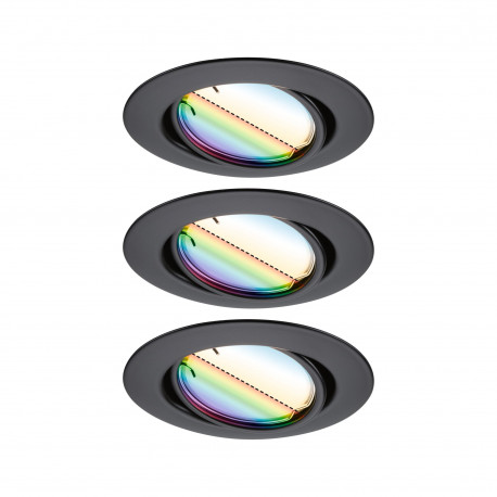Lot de 3 spots LED encastrés Smart Home Zigbee Base Coin Paulmann - Ø 90mm - 3x4,9W - RGBW+ - Noir - Dimmables