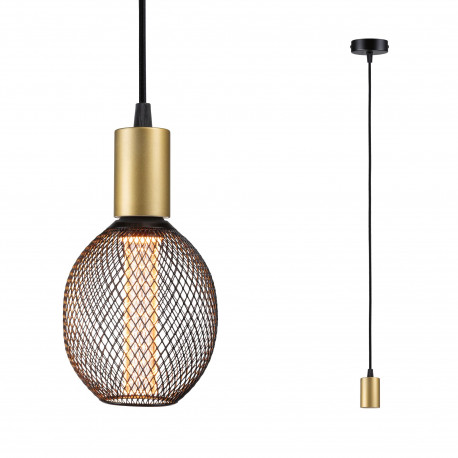 Luminaire en suspension Ravi IP44 E27 max. 60W Noir mat, Doré