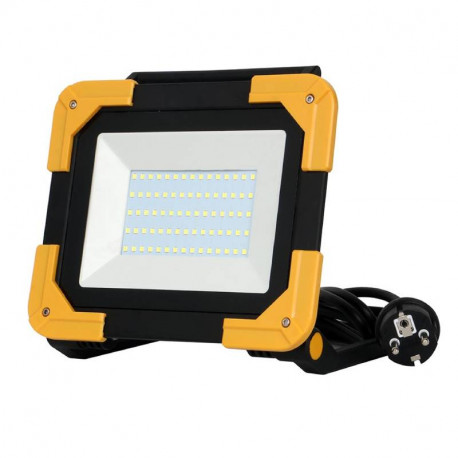 Projecteur de chantier Be-Led - 50W - 6000K - IP65 - Sur secteur - Noir et orange
