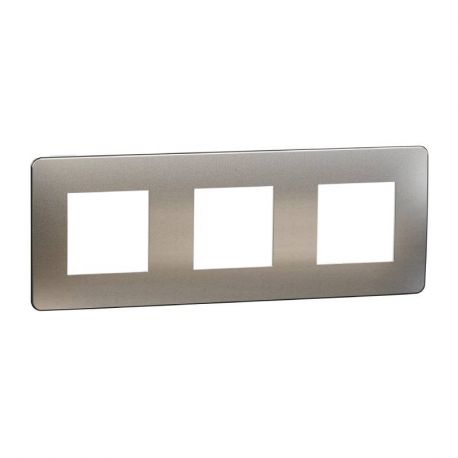 Plaque Unica Studio Metal N Schneider - Aluminium avec liseré blanc - 3x2 modules - 3 postes