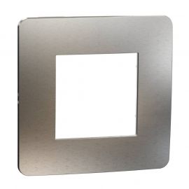 Plaque de finition Unica Studio Métal - Schneider Electric - Aluminium liseré Blanc - 1 poste