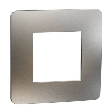 Plaque de finition Unica Studio Métal - Schneider Electric - Aluminium liseré Blanc - 1 poste