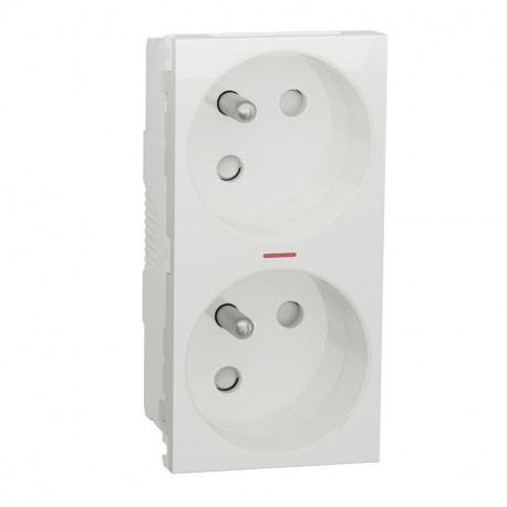 Double prise de courant lumineuse 2P+T Unica - 45° - 16A - Blanc