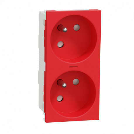 Double prise de courant lumineuse 2P+T Unica - 45° - 16A - Rouge