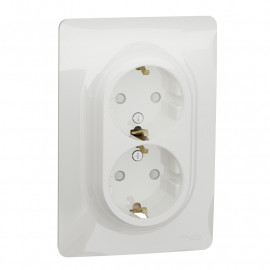Double prise de courant complète Unica - Standard Allemand - 90° - 16A - Blanc