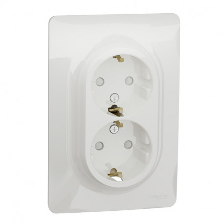 Double prise de courant complète Unica - Standard Allemand - 90° - 16A - Blanc