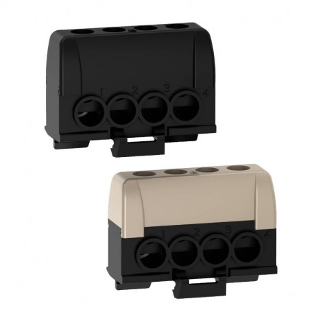 Lot de 2 borniers phase Schneider Electric - 63A - 4 trous 16mm² - 1 noir/1 gris