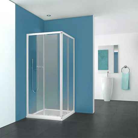 Porte de douche Pyra Aquance - 875↔890 - Accès d'angle ou de face coulissant - Blanc - Verre transparent