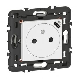 Prise 2P+T Mosaic surface - Chargeur USB type C - Avec support - Blanc
