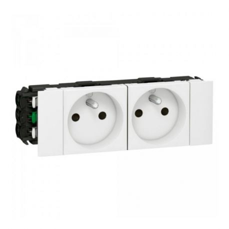 Prise 2x2P+T pour goulotte clippage direct Prog Mosaic - 4 modules - Blanc