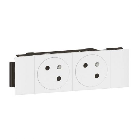 Double prise 2P+T Mosaic surface - Pour goulotte - Clippage direct - Blanc