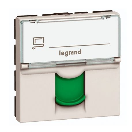 Prise Mosaic RJ45 Catégorie 6 - STP - Blanc avec volet vert