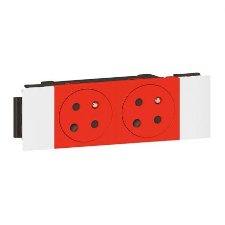 Double prise 2P+T Mosaic surface à détrompage - Pour goulotte - Clippage direct - Rouge 