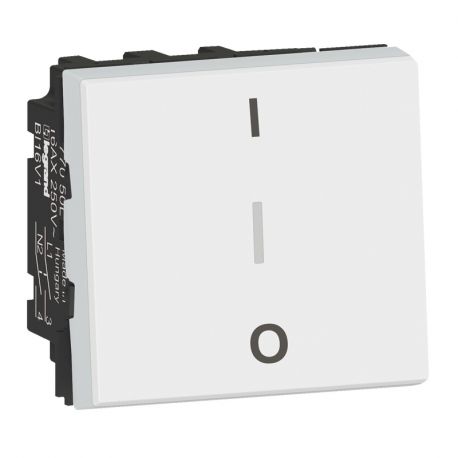 Interrupteur bipolaire Mosaic - 10 A - 250 V - 2 modules - Blanc