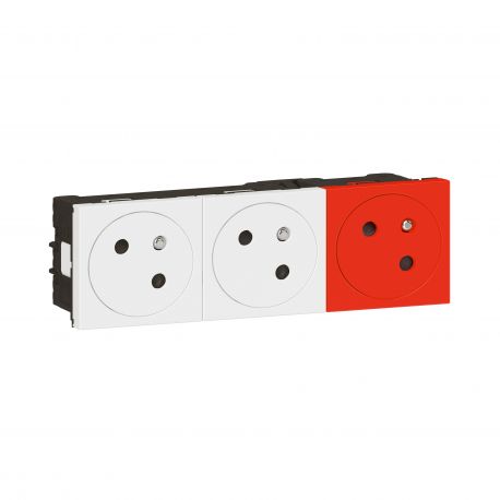 Triple prise 2P+T Mosaic Link surface - 45° - Blanc/Rouge