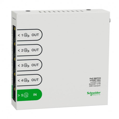 Commutateur Ethernet PoE Resi9 Schneider - 4 ports de sortie POE 1Gbits - 57W - Blanc