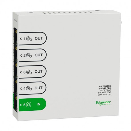 Commutateur Ethernet PoE Resi9 Schneider Electric - 4 ports de sortie POE 1Gbits - 57W - Blanc
