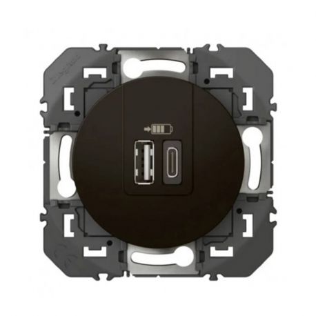 Double chargeur USB Type A et Type C Dooxie Legrand - 3A - 15W - Noir mat