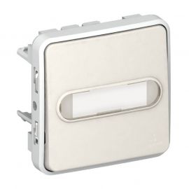 Poussoir NO lumineux avec porte-étiquettes Plexo IP55 - Composable saillie ou encastré - Blanc