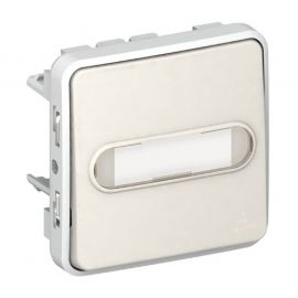 Poussoir inverseur lumineux avec porte-étiquettes Plexo IP55 - Composable saillie ou encastré - Blanc