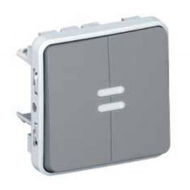 Double va et vient lumineux Plexo IP55 - Composable saillie ou encastré - Gris