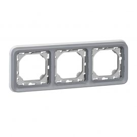 Support de plaque Plexo IP55 - 3 postes horizontaux - Gris