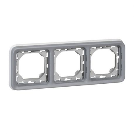 Support de plaque Plexo IP55 - 3 postes horizontaux - Gris