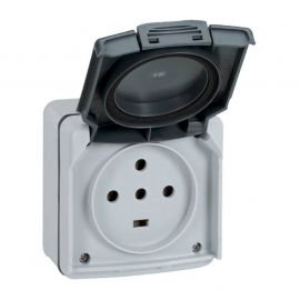 Prise de courant 20A 3P+N+T Plexo IP55 - Complet en saillie - Gris