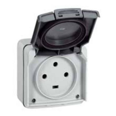 Prise de courant 20A 3P+T Plexo IP55 - Complet en saillie - Gris