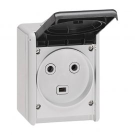 Prise de courant 32A 2P+T Plexo IP44 - Complet en saillie - Gris