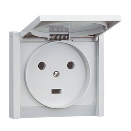 Prise de courant 20A 2P+T Plexo IP44 - Complet encastré - Gris
