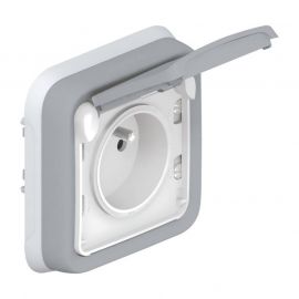 Prise de courant 16A 2P+T Plexo IP55 - Complet encastré - Gris